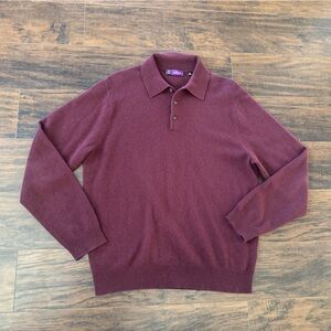 Saks Fifth Avenue 100% Cashmere Polo Sweater Mens medium burgundy